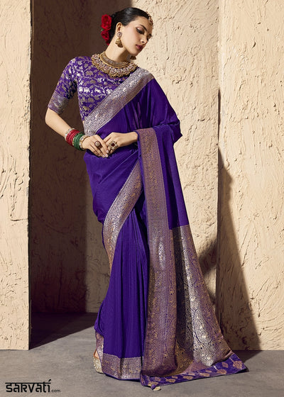 Indigo Purple Viscose Silk Saree with Rich Zari Weaving