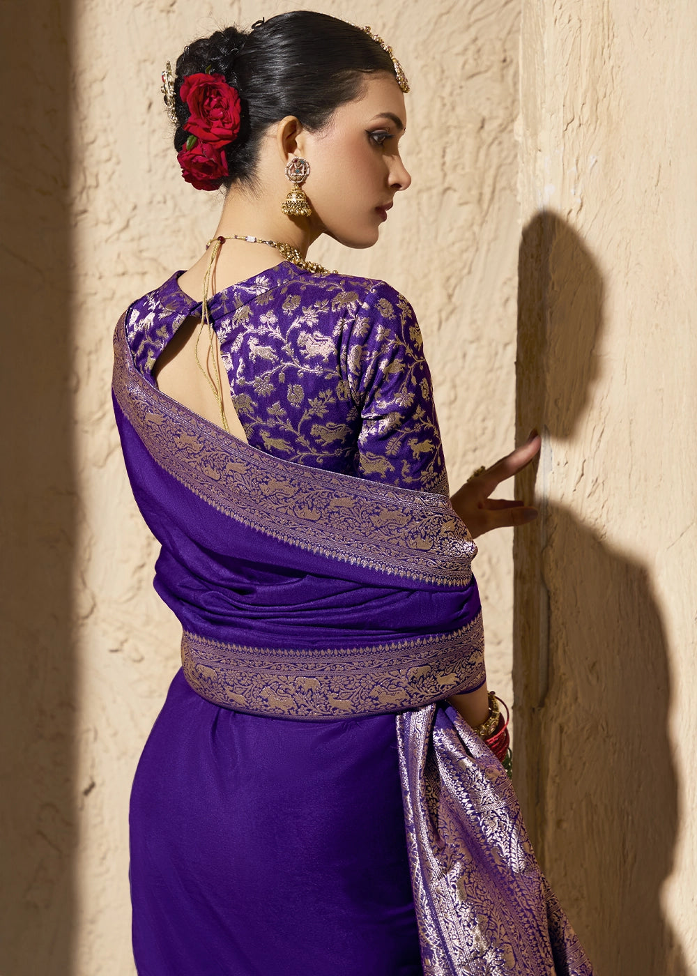 Indigo Purple Viscose Silk Saree with Rich Zari Weaving