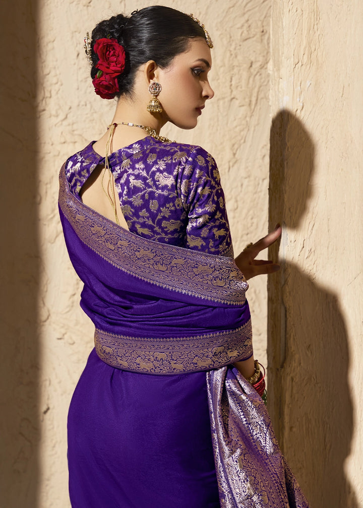 Indigo Purple Viscose Silk Saree with Rich Zari Weaving