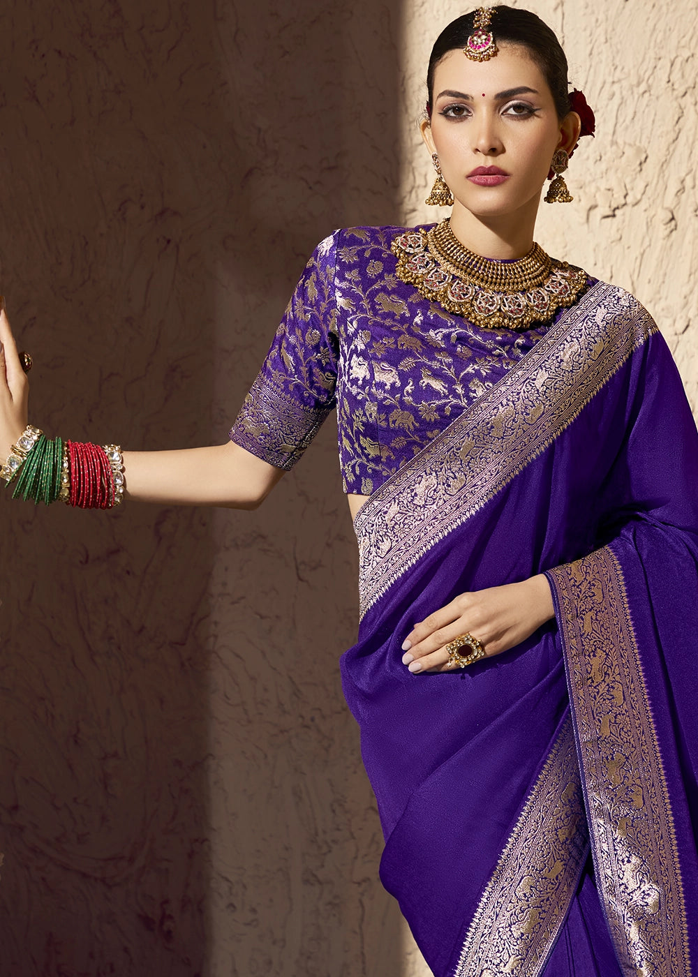 Indigo Purple Viscose Silk Saree with Rich Zari Weaving