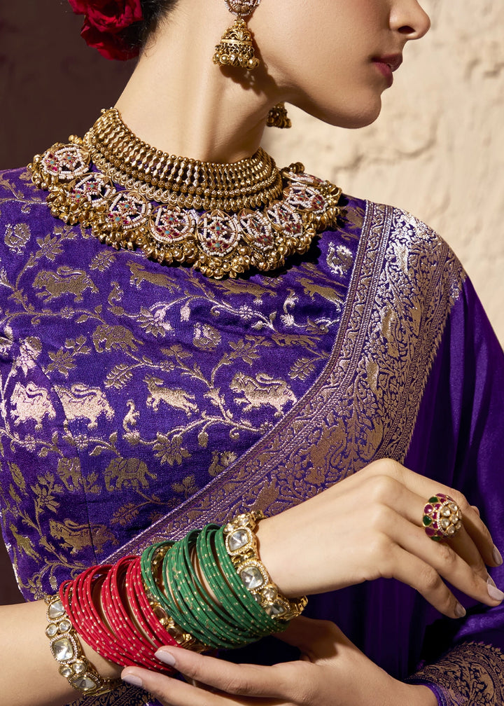 Indigo Purple Viscose Silk Saree with Rich Zari Weaving