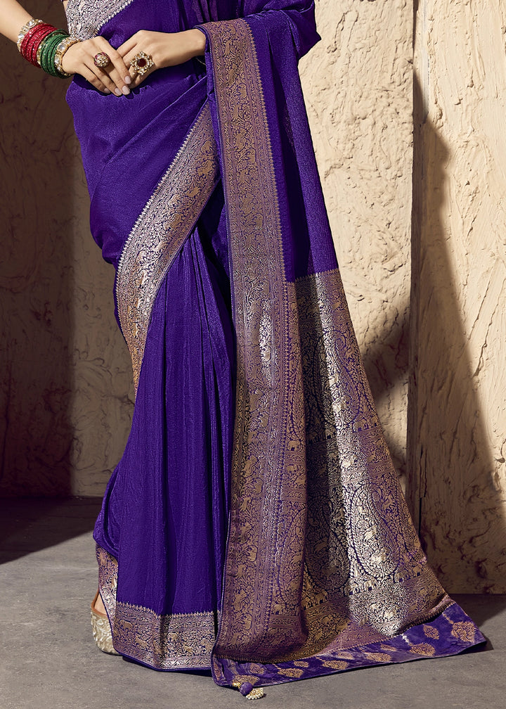 Indigo Purple Viscose Silk Saree with Rich Zari Weaving