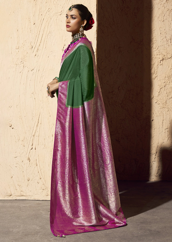Bottle Green Viscose Silk Saree with Rich Zari Weaving