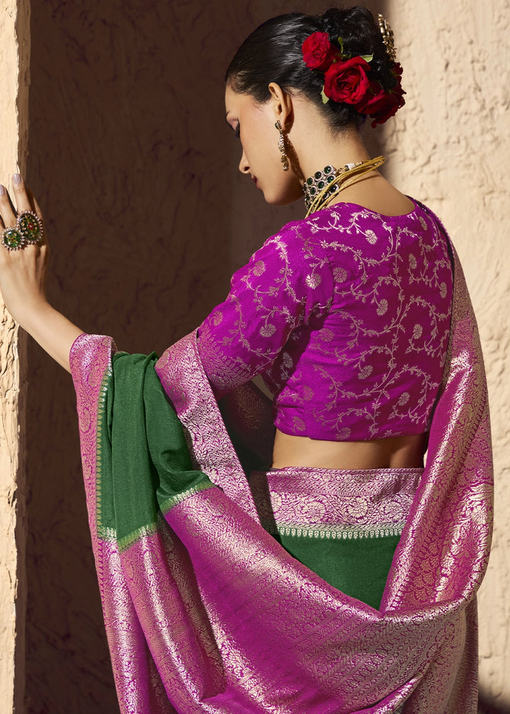 Bottle Green Viscose Silk Saree with Rich Zari Weaving