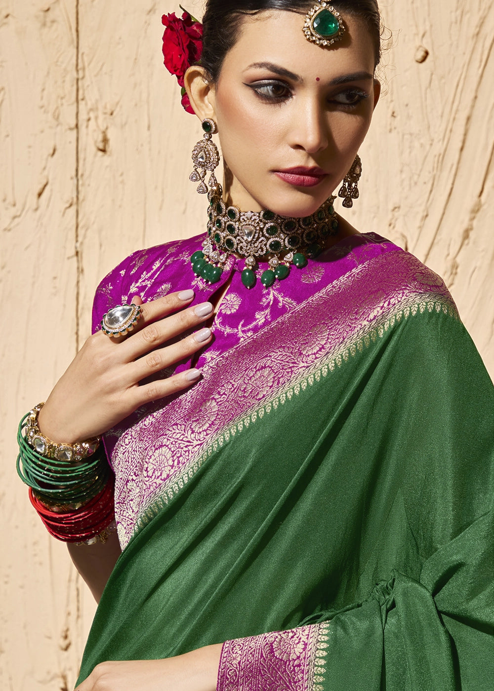 Bottle Green Viscose Silk Saree with Rich Zari Weaving