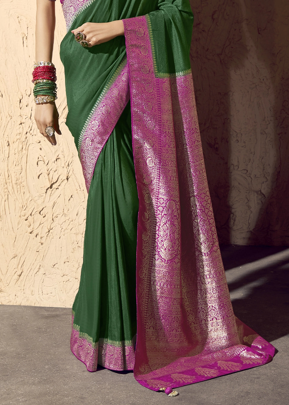 Bottle Green Viscose Silk Saree with Rich Zari Weaving