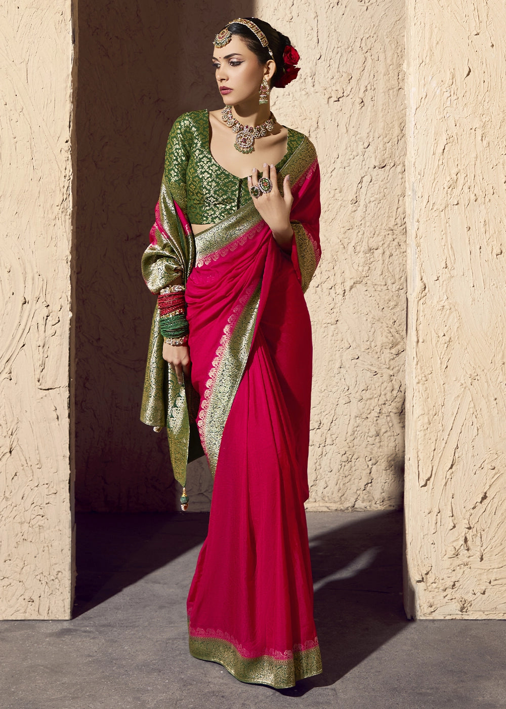 Carmine Red Viscose Silk Saree with Rich Zari Weaving