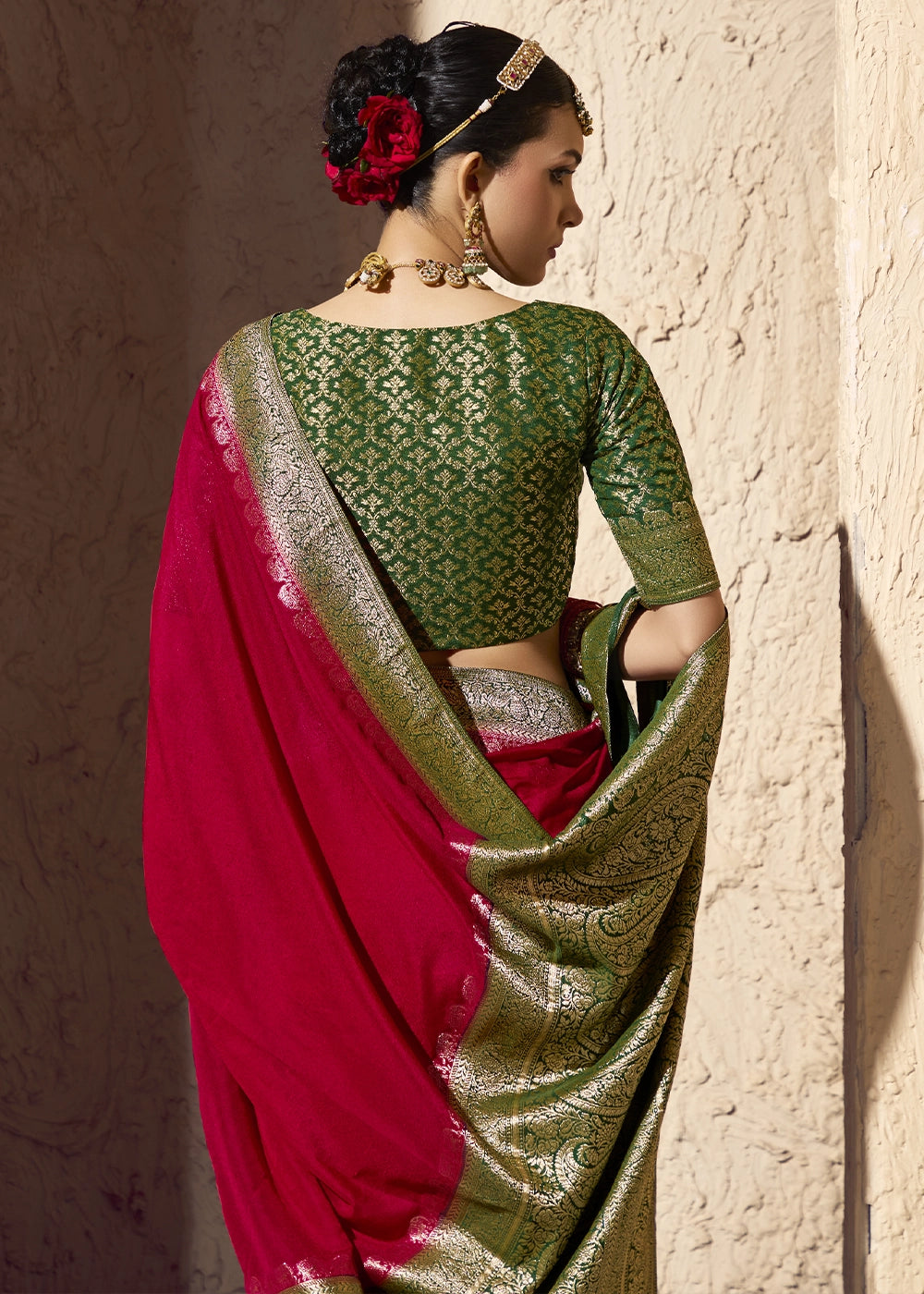 Carmine Red Viscose Silk Saree with Rich Zari Weaving