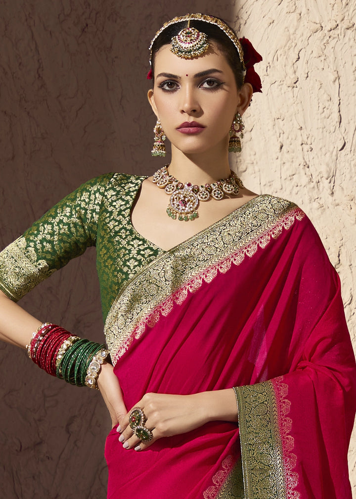 Carmine Red Viscose Silk Saree with Rich Zari Weaving