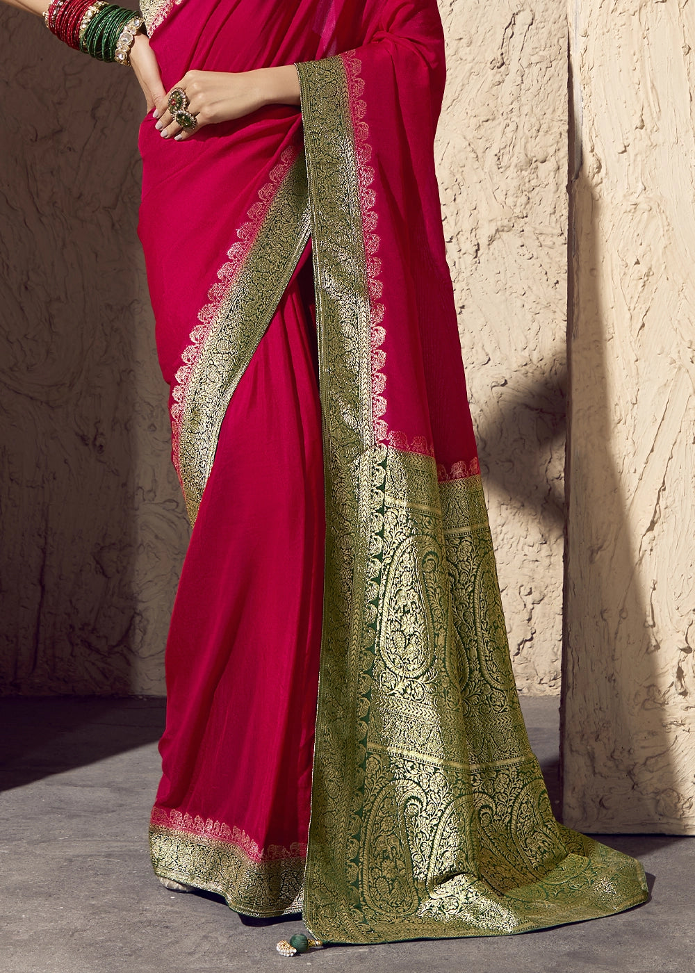 Carmine Red Viscose Silk Saree with Rich Zari Weaving
