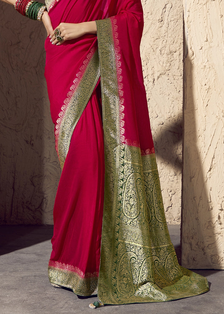 Carmine Red Viscose Silk Saree with Rich Zari Weaving
