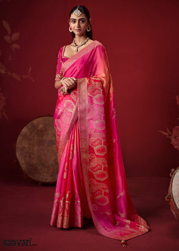 Shades of Pink Dola Crepe Silk Saree with Intricate Zari Weaving & Designer Embroidered Blouse