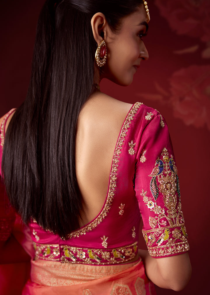 Shades of Pink Dola Crepe Silk Saree with Intricate Zari Weaving & Designer Embroidered Blouse