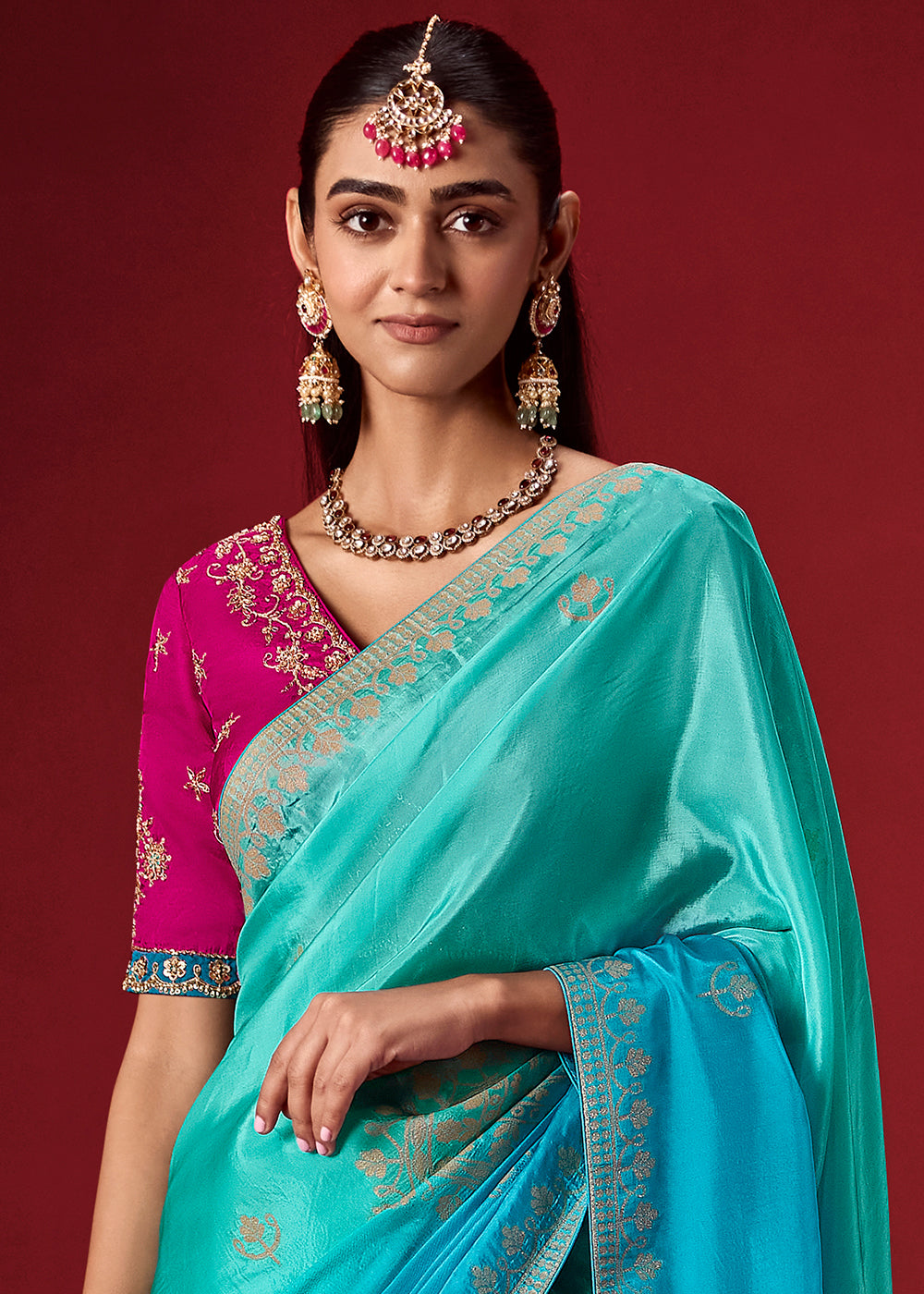 Arctic Blue & Turquoise Blue Dola Crepe Silk Saree with Intricate Zari Weaving