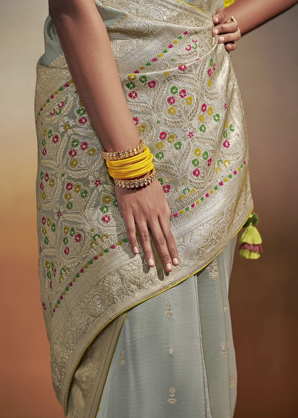 Ice Blue Zari Woven Dola Silk Saree with Meenakari Pallu