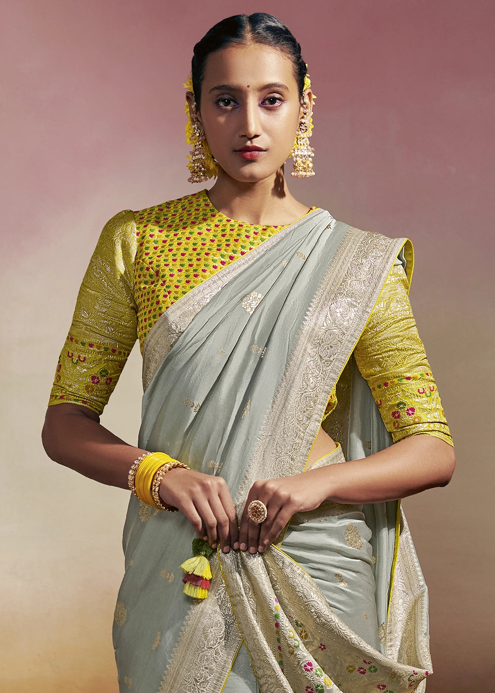 Ice Blue Zari Woven Dola Silk Saree with Meenakari Pallu