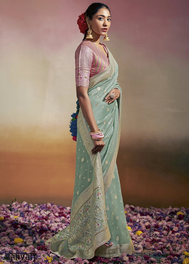 Pale Blue Zari Woven Dola Silk Saree with Meenakari Pallu