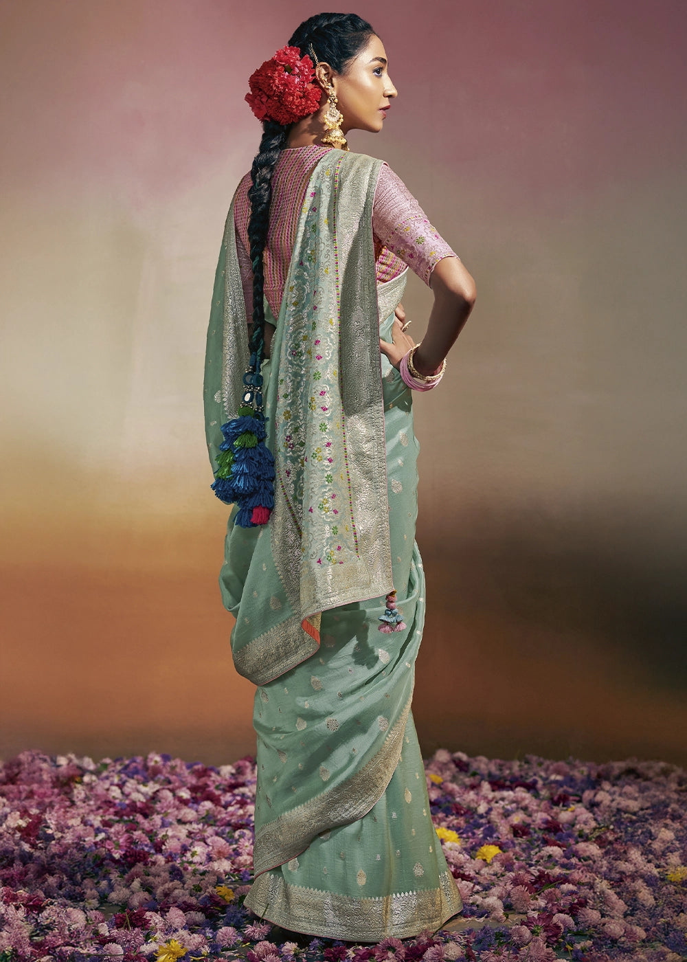 Pale Blue Zari Woven Dola Silk Saree with Meenakari Pallu