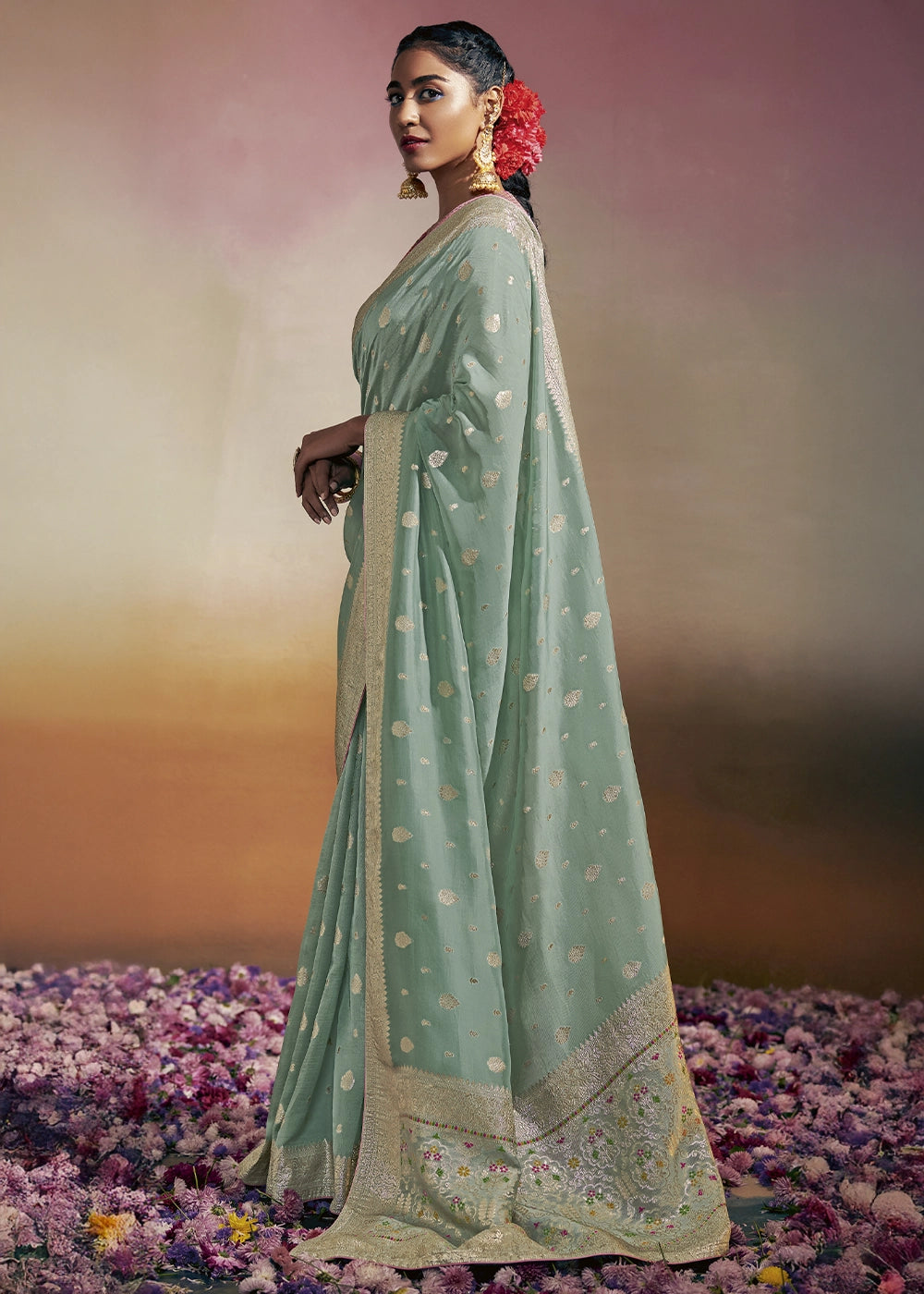 Pale Blue Zari Woven Dola Silk Saree with Meenakari Pallu