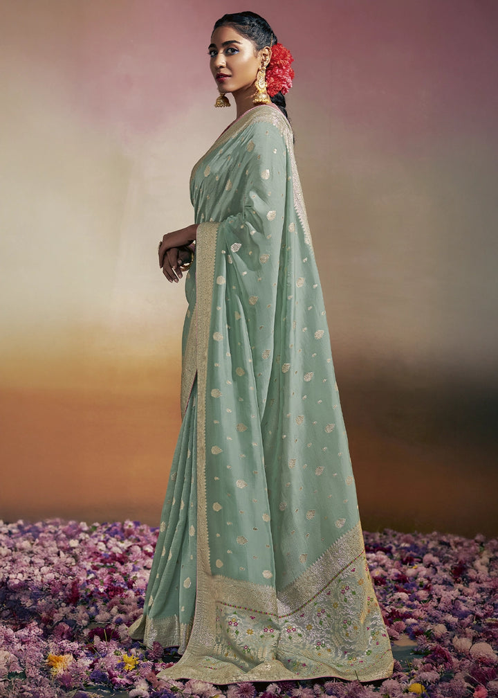 Pale Blue Zari Woven Dola Silk Saree with Meenakari Pallu