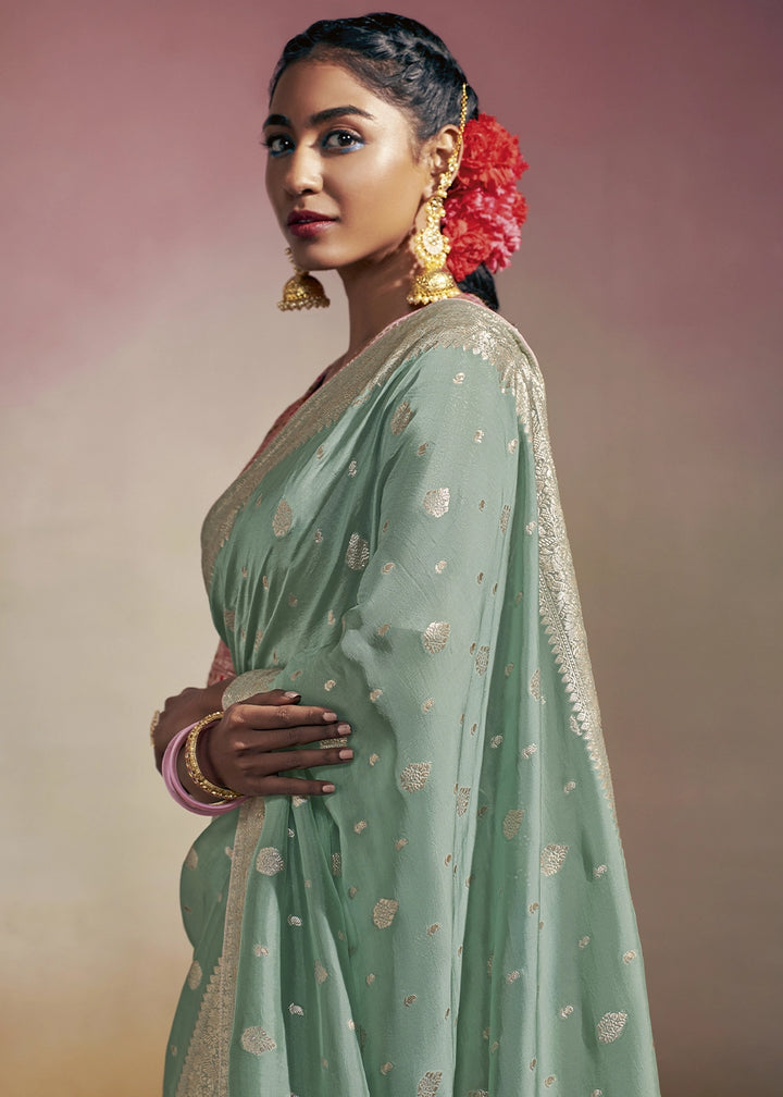 Pale Blue Zari Woven Dola Silk Saree with Meenakari Pallu