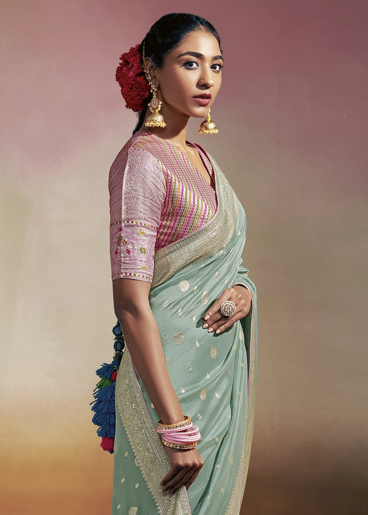 Pale Blue Zari Woven Dola Silk Saree with Meenakari Pallu