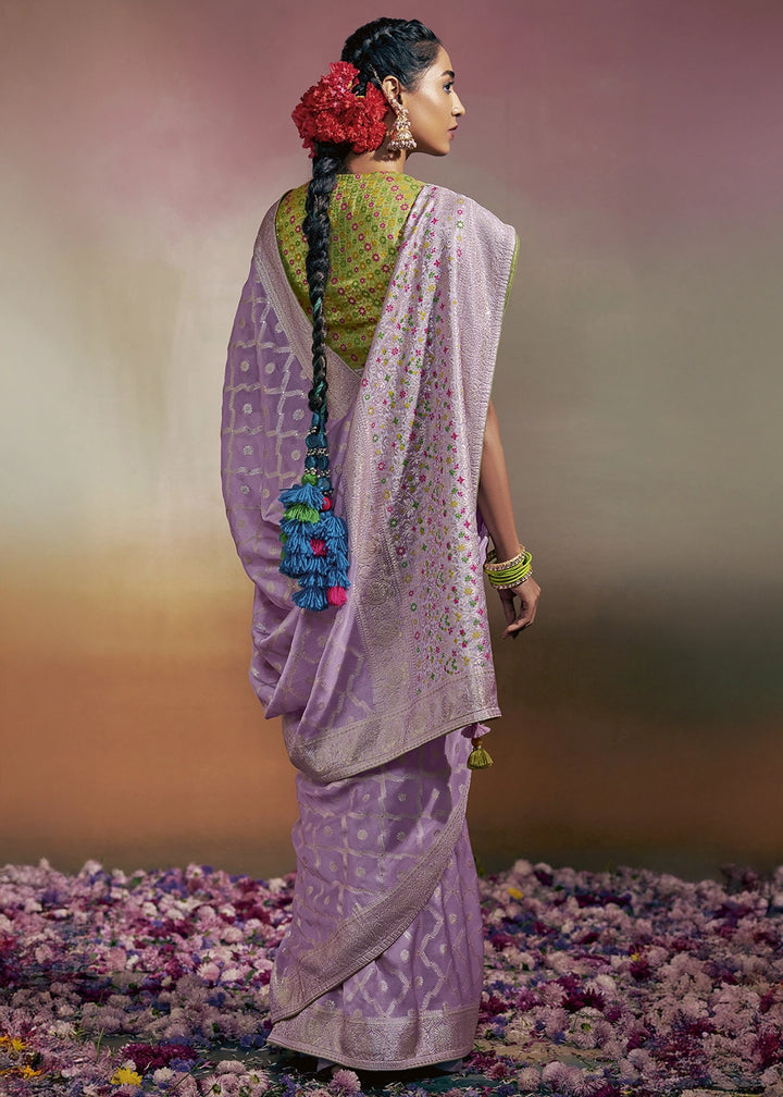 Lavender Purple Zari Woven Dola Silk Saree with Meenakari Pallu