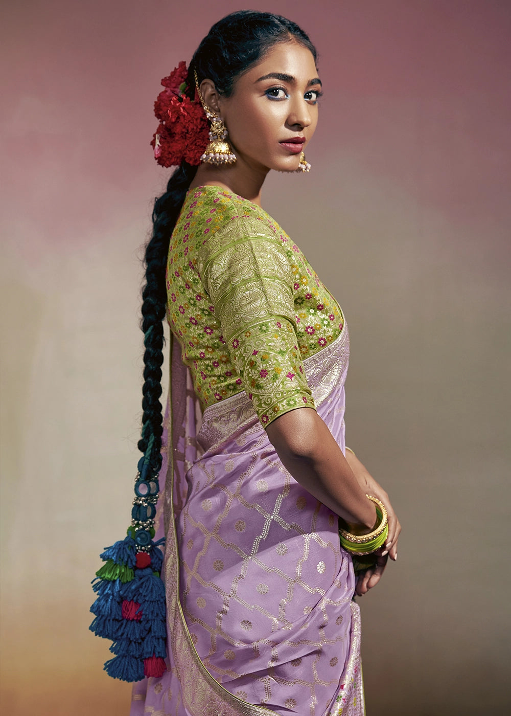 Lavender Purple Zari Woven Dola Silk Saree with Meenakari Pallu