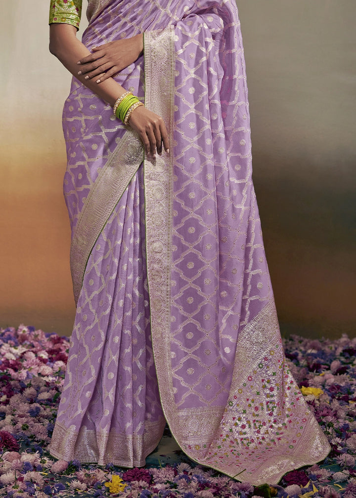 Lavender Purple Zari Woven Dola Silk Saree with Meenakari Pallu