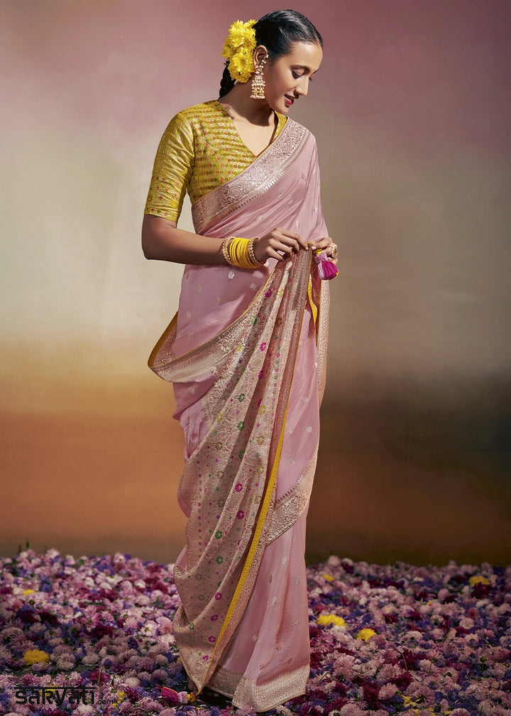 Light Pink Zari Woven Dola Silk Saree with Meenakari Pallu