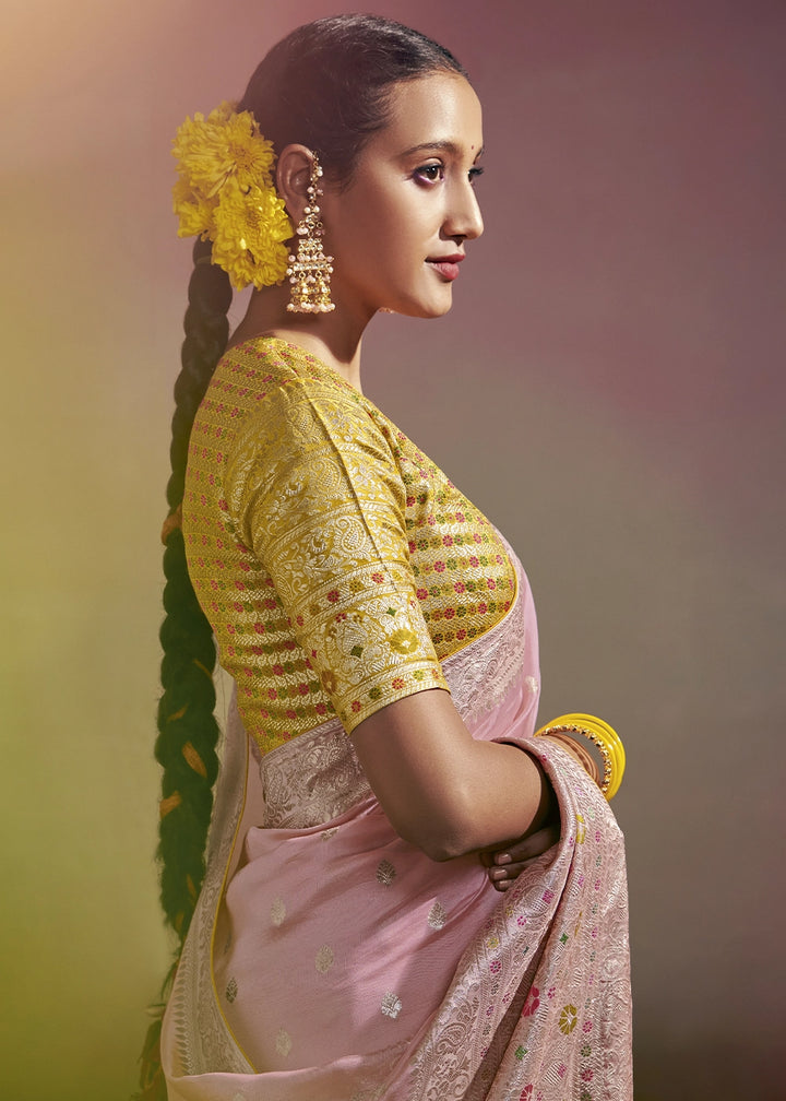 Light Pink Zari Woven Dola Silk Saree with Meenakari Pallu