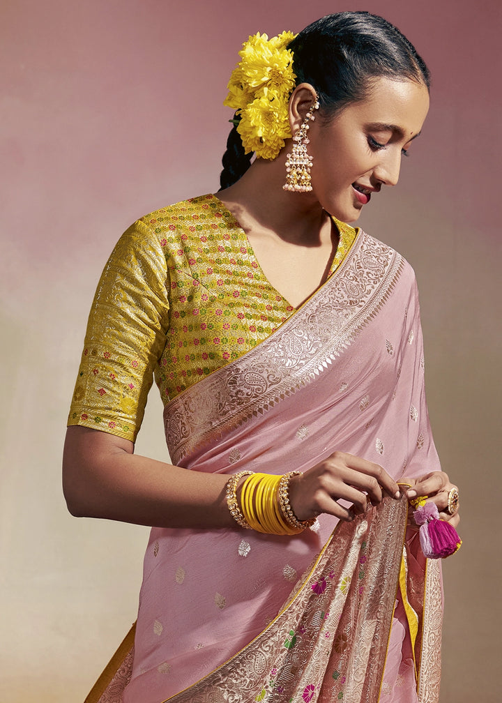 Light Pink Zari Woven Dola Silk Saree with Meenakari Pallu