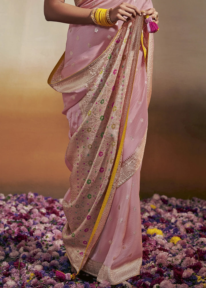 Light Pink Zari Woven Dola Silk Saree with Meenakari Pallu