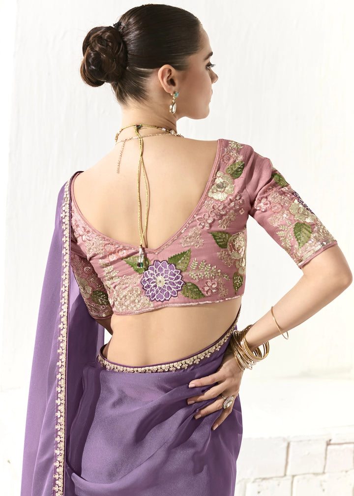 Iris Purple Designer Tissue Organza Saree With All-Over Buttas And Hand Embroidered Blouse