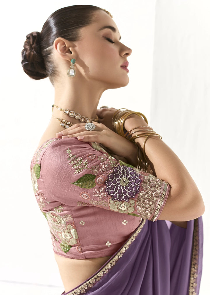 Iris Purple Designer Tissue Organza Saree With All-Over Buttas And Hand Embroidered Blouse