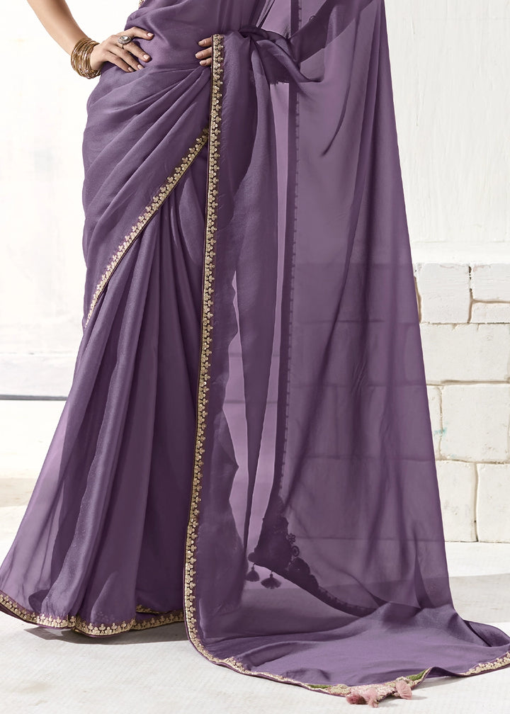 Iris Purple Designer Tissue Organza Saree With All-Over Buttas And Hand Embroidered Blouse