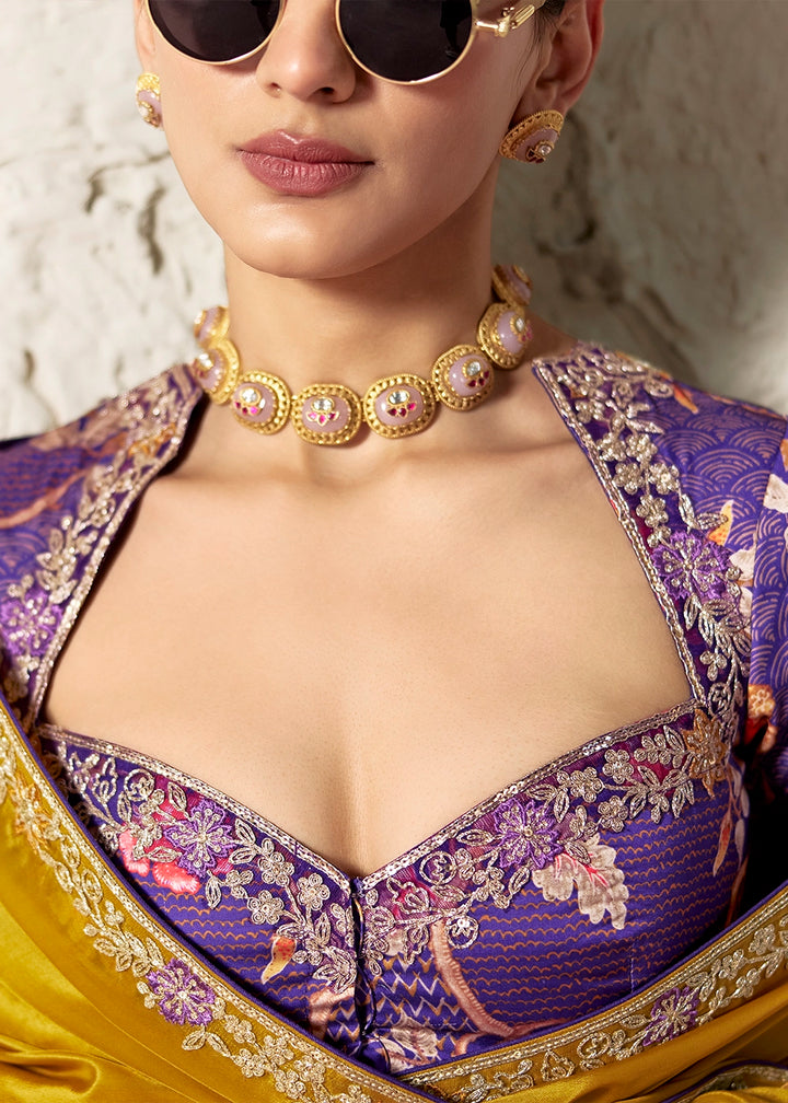Mustard Yellow Tissue Saree with Dhaga,Thread & Sequin Embellishments