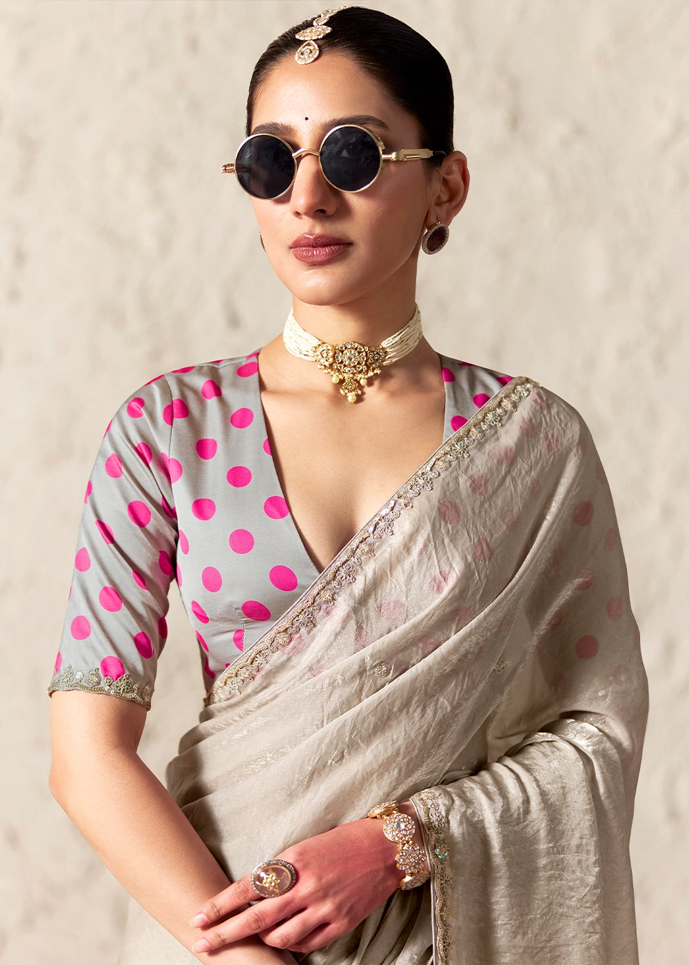 Mink Grey Tissue Saree with Dhaga,Thread & Sequin Embellishments