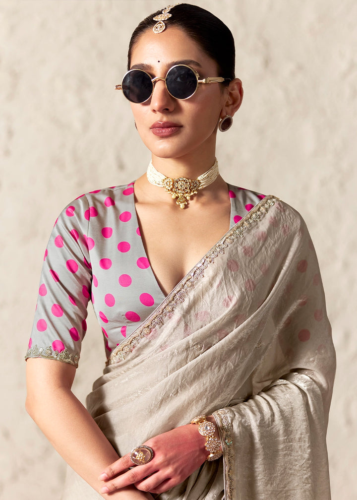 Mink Grey Tissue Saree with Dhaga,Thread & Sequin Embellishments