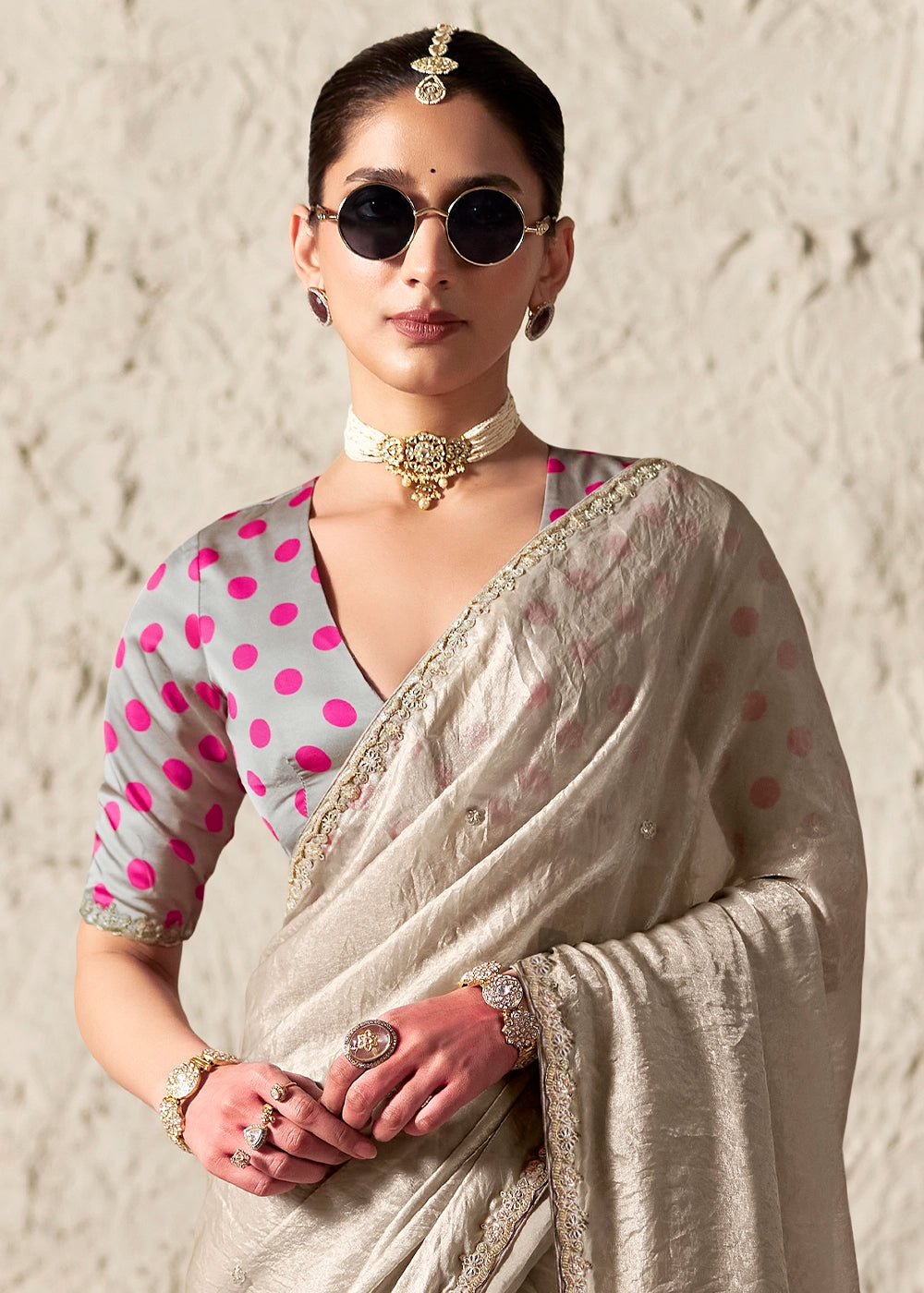 Mink Grey Tissue Saree with Dhaga,Thread & Sequin Embellishments