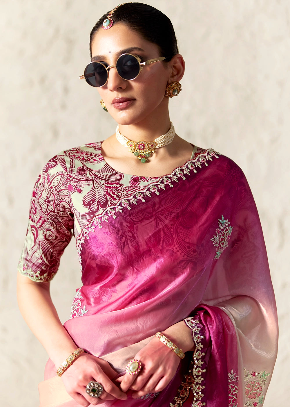 Shades of Pink Tissue Saree with Dhaga,Thread & Sequin Embellishments