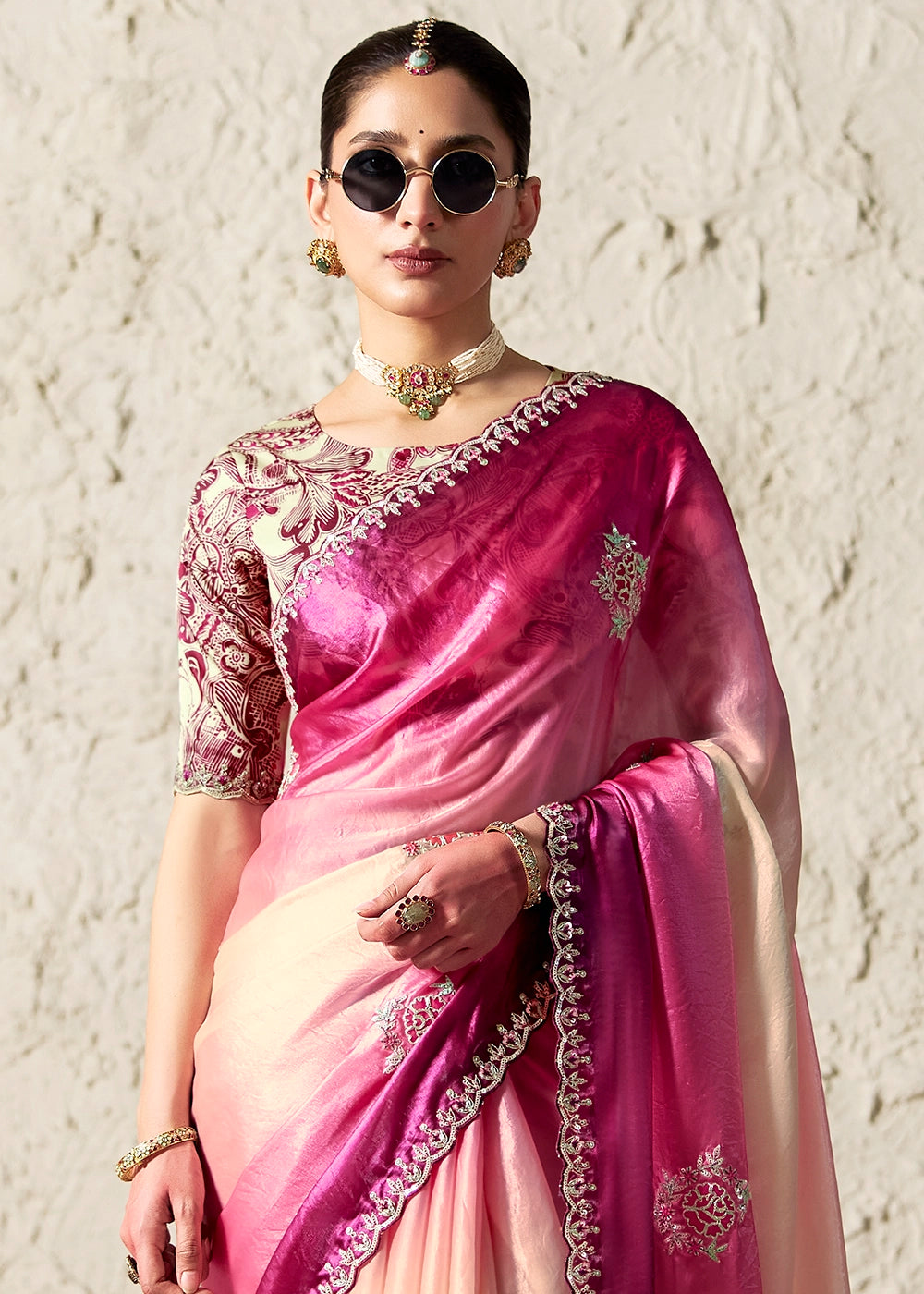 Shades of Pink Tissue Saree with Dhaga,Thread & Sequin Embellishments