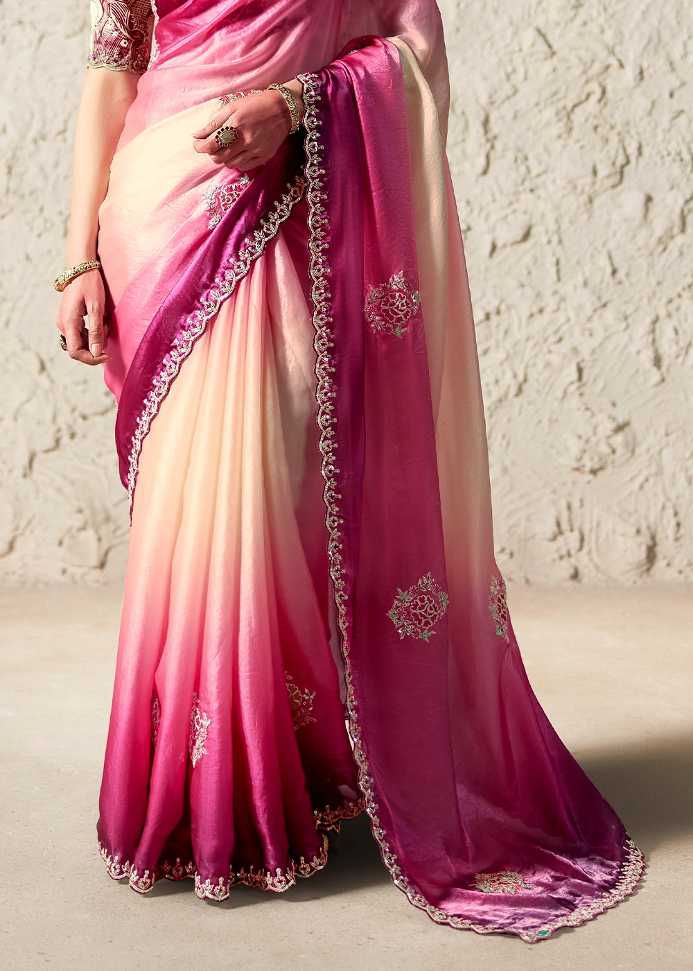 Shades of Pink Tissue Saree with Dhaga,Thread & Sequin Embellishments