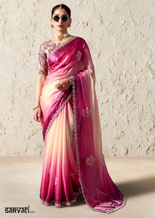 Shades of Pink Tissue Saree with Dhaga,Thread & Sequin Embellishments