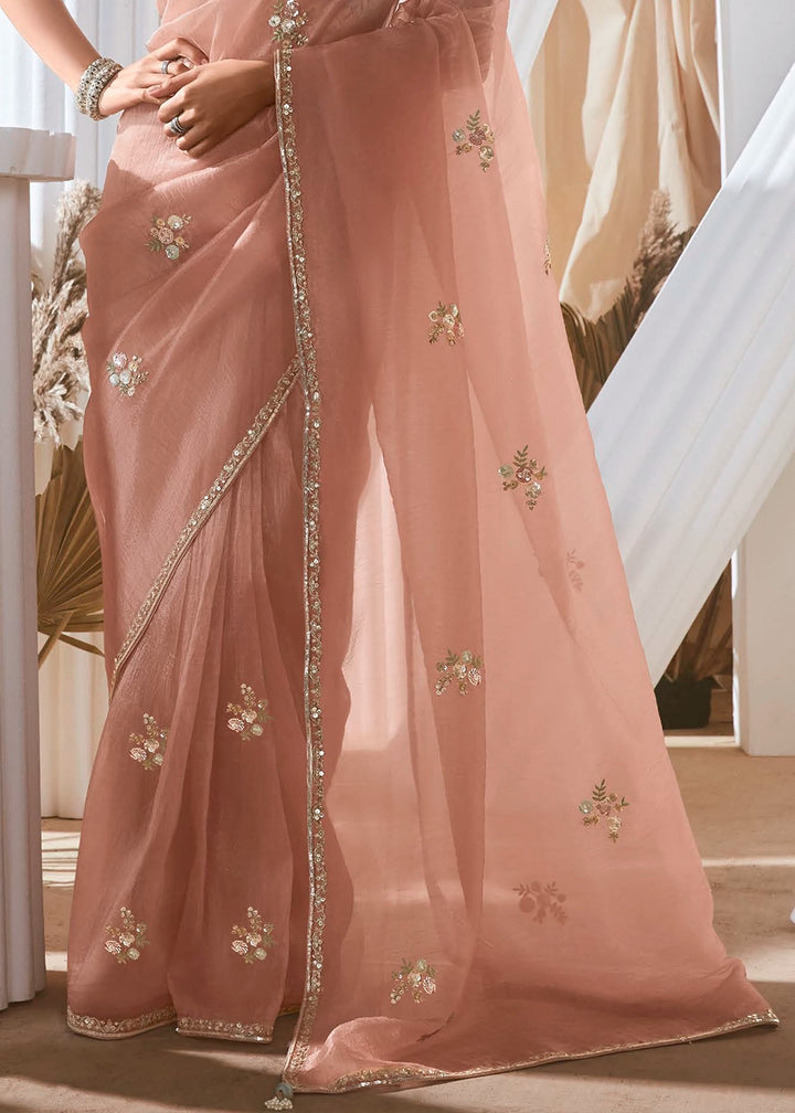 Millenial Pink Tissue Saree with Dhaga,Thread & Sequin Embellishments