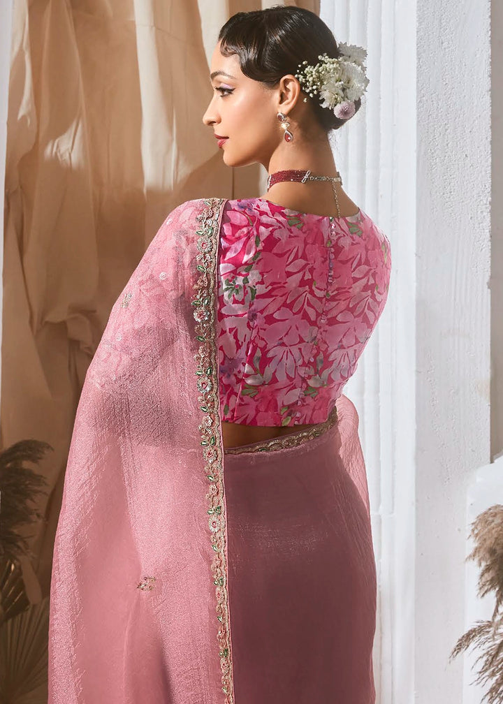 Baby Pink Tissue Saree with Dhaga,Thread & Sequin Embellishments