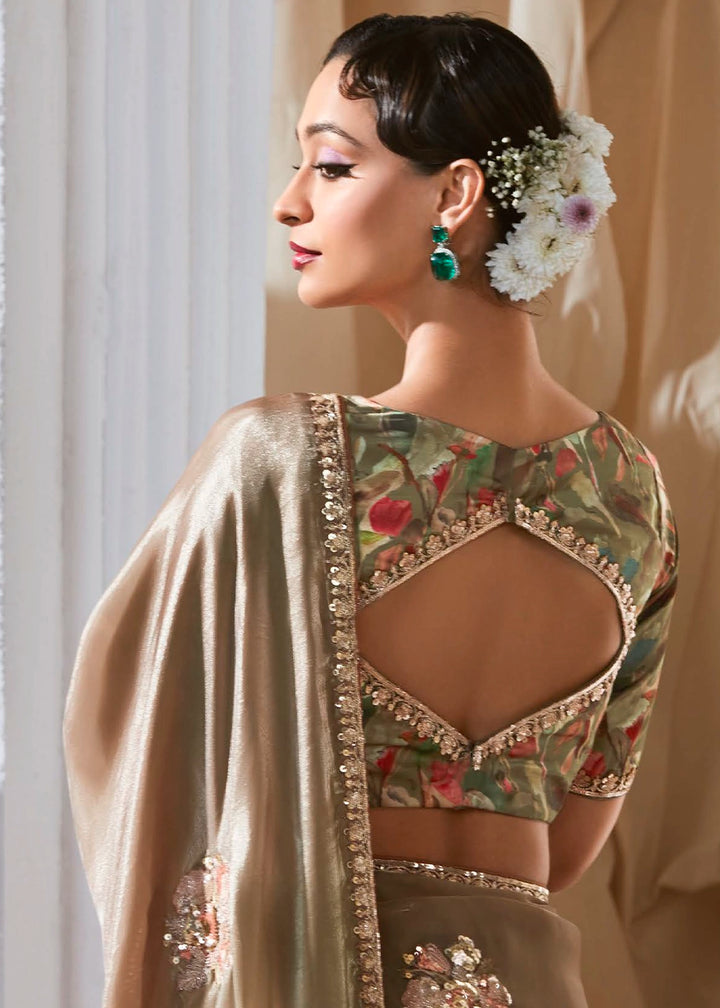 Multi Colored Shaded Tissue Saree with Dhaga,Thread & Sequin Embellishments
