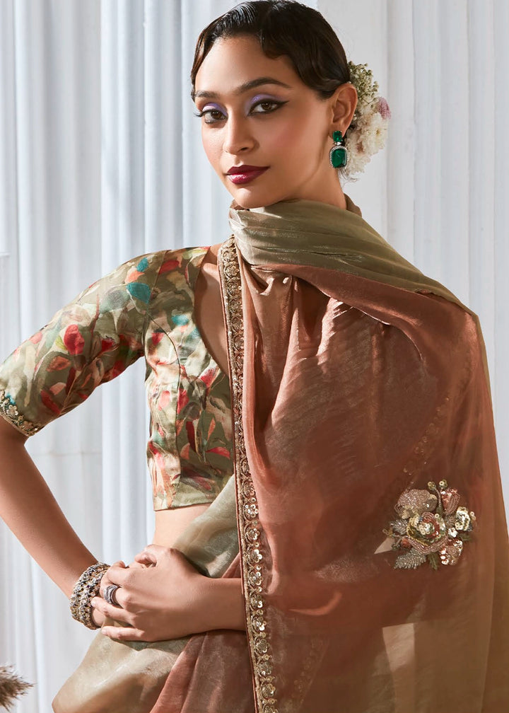 Multi Colored Shaded Tissue Saree with Dhaga,Thread & Sequin Embellishments