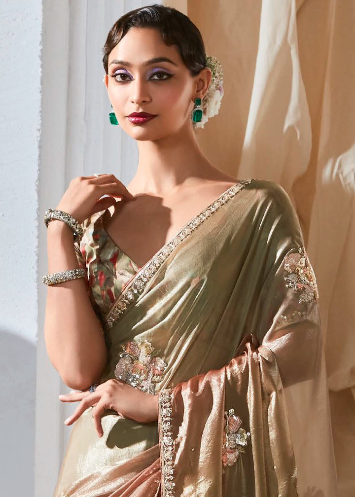 Multi Colored Shaded Tissue Saree with Dhaga,Thread & Sequin Embellishments