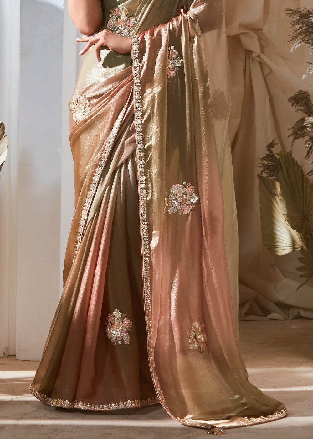 Multi Colored Shaded Tissue Saree with Dhaga,Thread & Sequin Embellishments